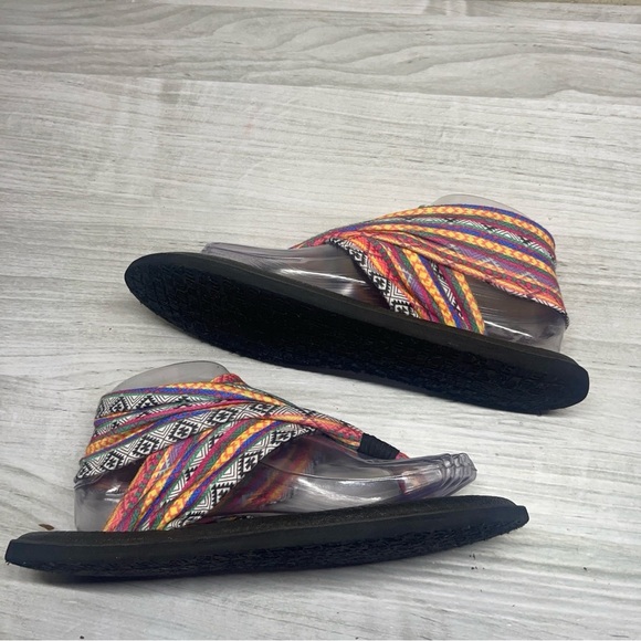 Sanuk Multicolor Geometric Fabric Yoga Mat Thong Sling Back Sandal Womens Size 8 - Picture 3 of 11